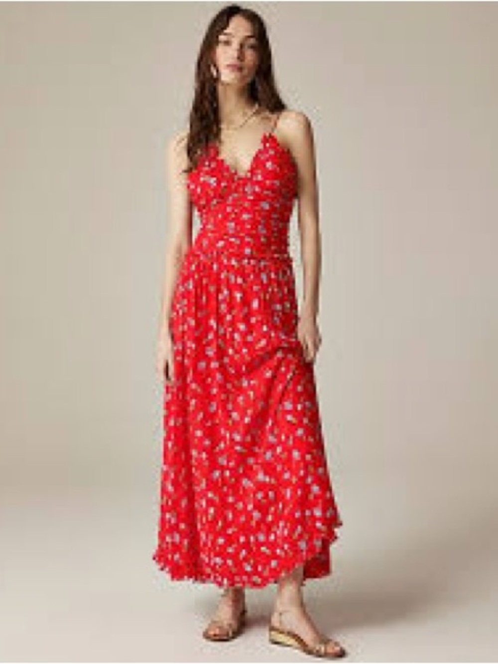 J. Crew Collection Ruched Chiffon Dress Red Multi Ajustable Straps Nwt Sz 10